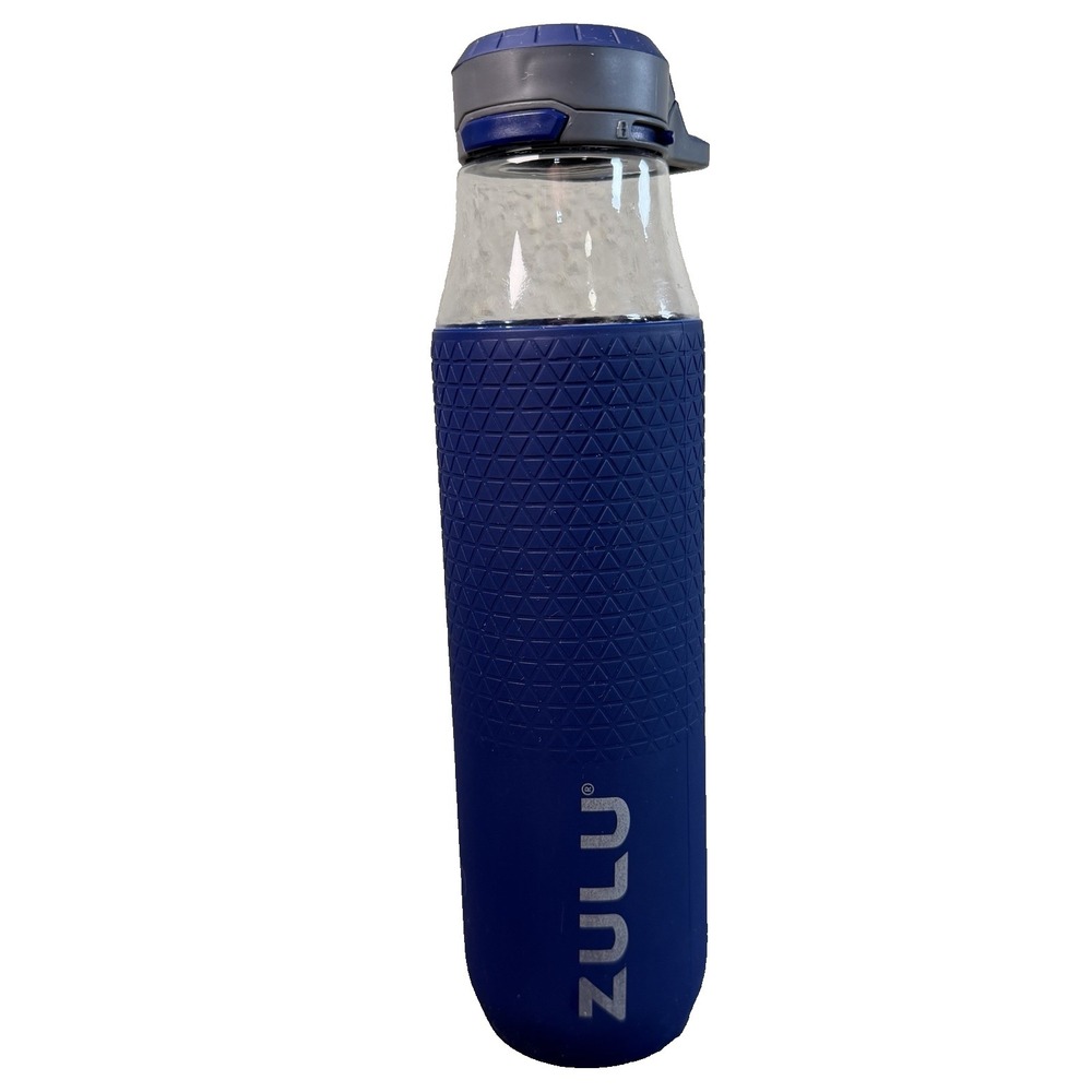 ZULU 34 oz Water Bottles Blue Flip Top Lock Lid Silicone Sleeve Plastic BPA Free